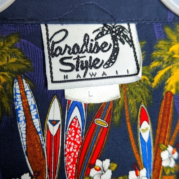 Paradise Style Hawaii Vintage Tropical Button Down Surf Shirt Blue Casual L - Picture 2 of 12